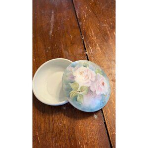 Hand-Painted Porcelain Trinket Box With Floral Design Signed "Loyce 1970"